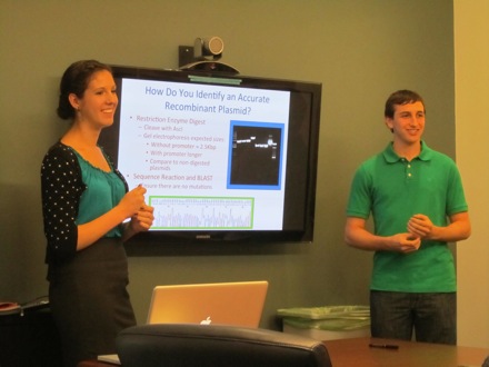Krista and Reece team up during their group presentation.
